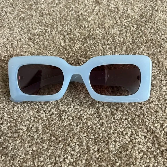 Blue Retro 90’s Rectangle Sunglasses - Picture 2 of 5